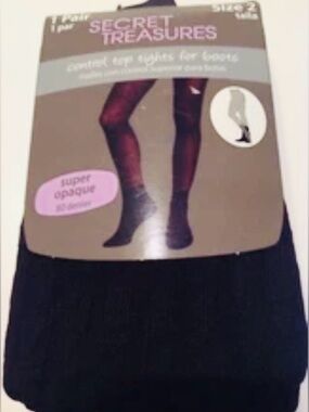 Secret Treasures Control Top Black Tights for Boots  Womens Sz 2 Super Opaque